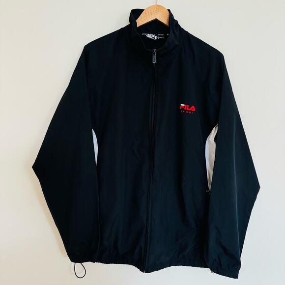VTG Mens FILA Sport Full Zip Black Windbreaker Streetstyle Jacket Size Large - Picture 1 of 13